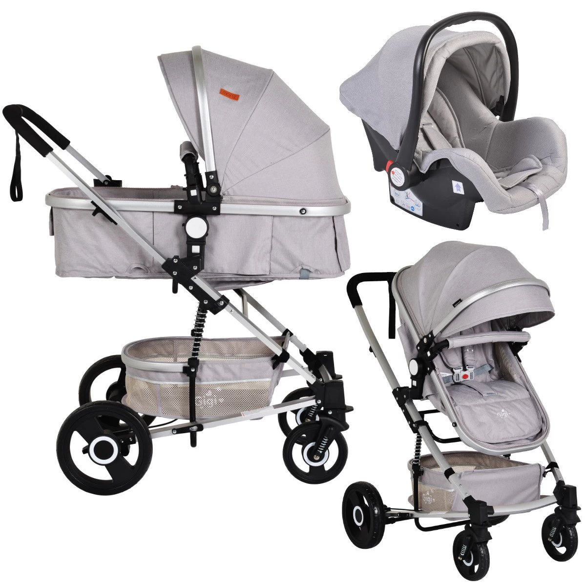 Cangaroo Gigi Light Grey 3-in-1 Combi Kinderwagen Incl. Autostoel