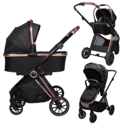Ding Fenix Black/Rose 3-in-1 Combi Kinderwagen Incl. Autostoel