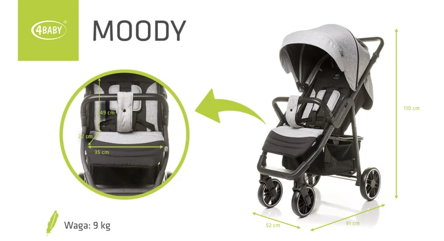 4Baby Moody XXII Grey Wandelwagen Incl. Beenkap - Afbeelding 11
